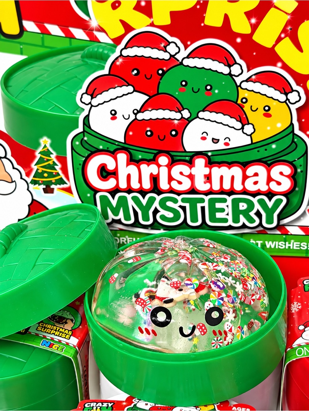 NEW IN BOX Christmas Clear Dumpling Sugar Squishy Toy Charm Confetti Inside